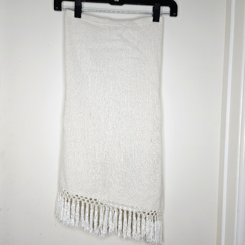 Cream Midi Fringe Knit Skirt
